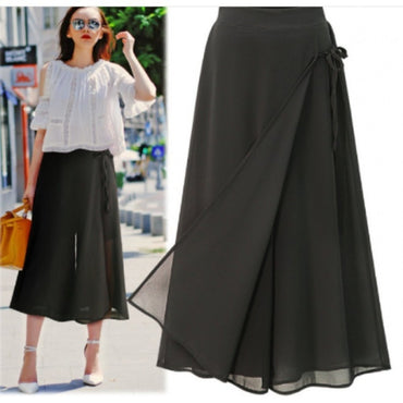 Women's Large Size Fat MM Summer Chiffon Culottes Cropped Pants Skirt Loose Fit Fashion by