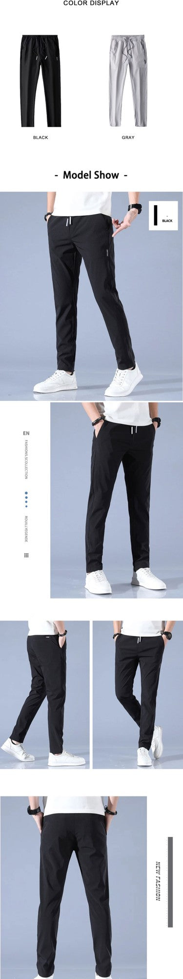 Ice Silk Men's Pants 2025 Summer New Black Gray Thin Business Casual Pants Outdoor Elastic Breathable Straight Leg Sweatpants