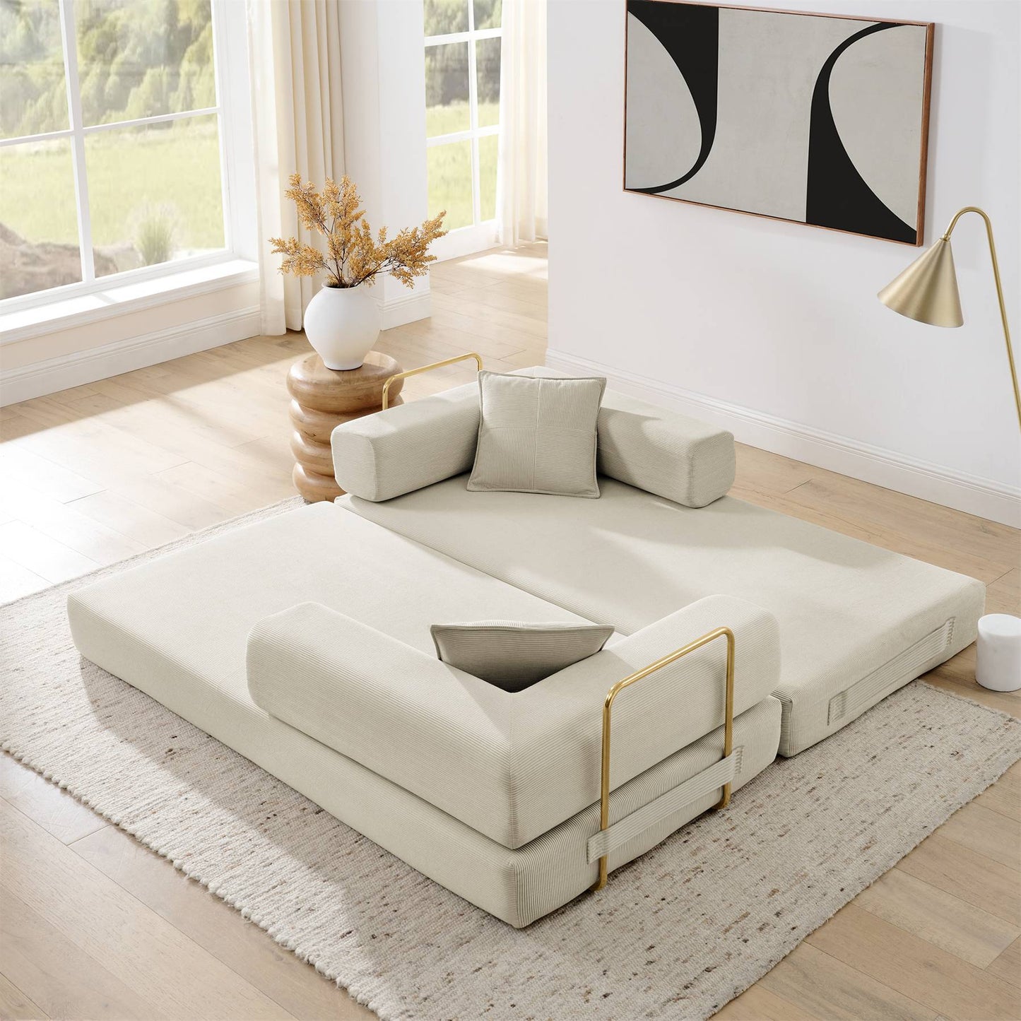 Convertible Sofa Bed, Modern Fold-Out Couch with Removable Backrest, Comfortable King Size Floor Sofa for Living Room &