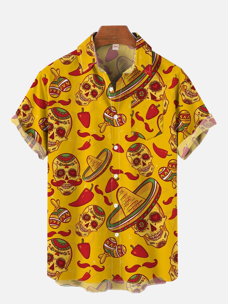 2024 Fashion Men's Hawaiian shirts Mexican Style Colorful Graffiti Art Poster Prints Short Sleeve Shirt Hawaii style clothing