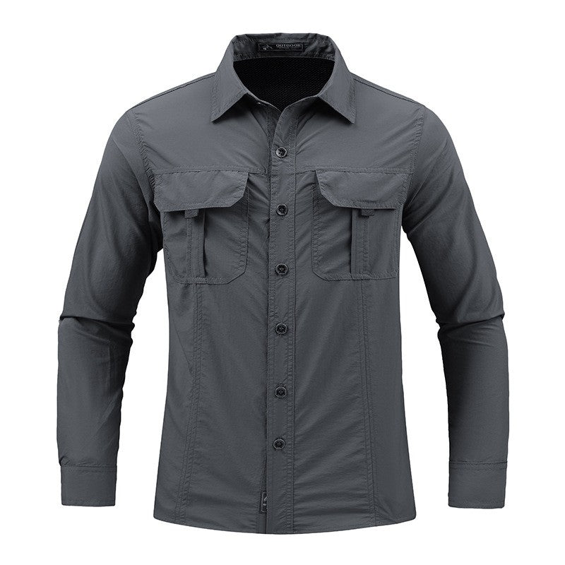 Men Summer Tactical Long Sleeved Shirts US Hot Outdoor Multi-pocket Army Green Waterproof Summer Camping Fishing Cargo Shirts