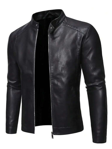 Men'S Vintage Motorcycle Jacket - Full-Zip Closure, Stand Collar, Non-Stretch Synthetic Biker Coat for Spring/Fall Riding, Casua
