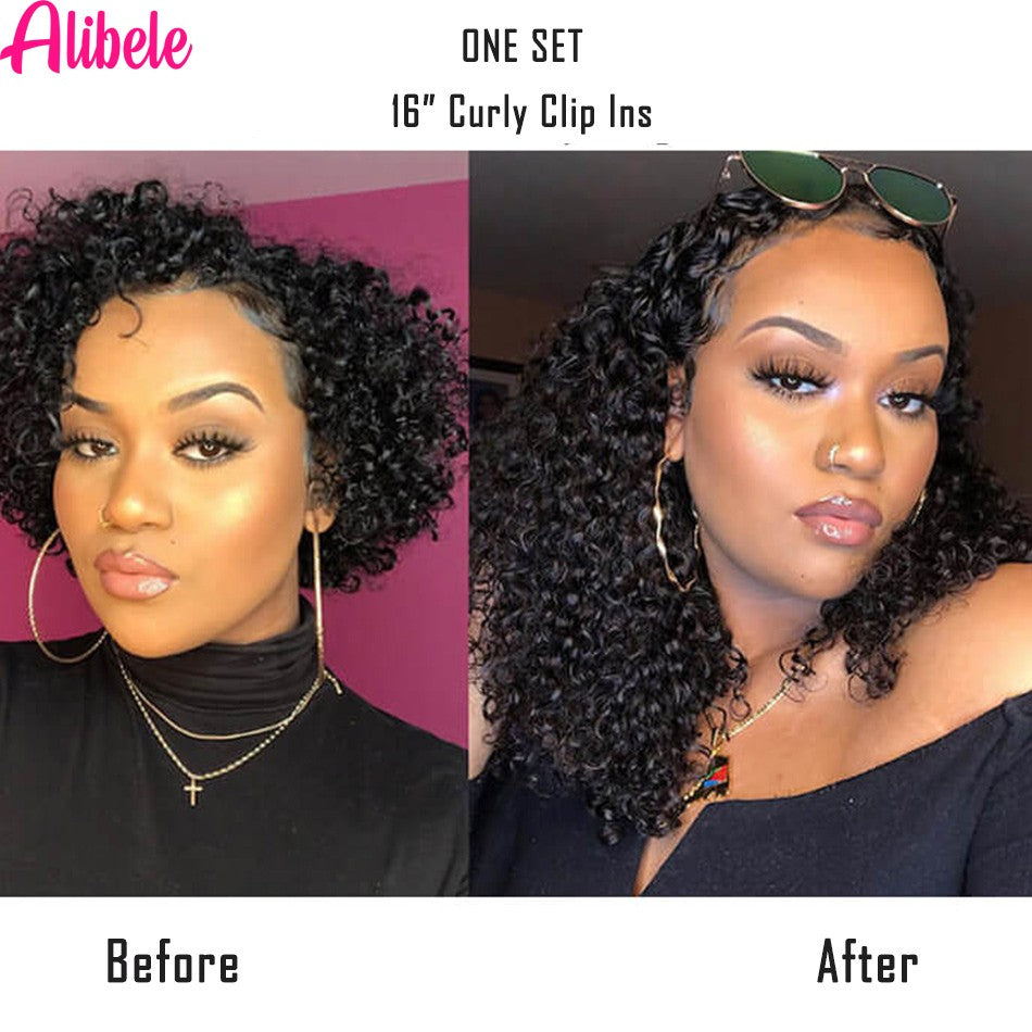 Alibele 4B 4C Afro Kinky Culy Clips In Human Hair Extensions Cabelo Remy Brasileiro com Clipes de 120g, 8 Peças/Conjunto, 25-71 cm para Mulheres