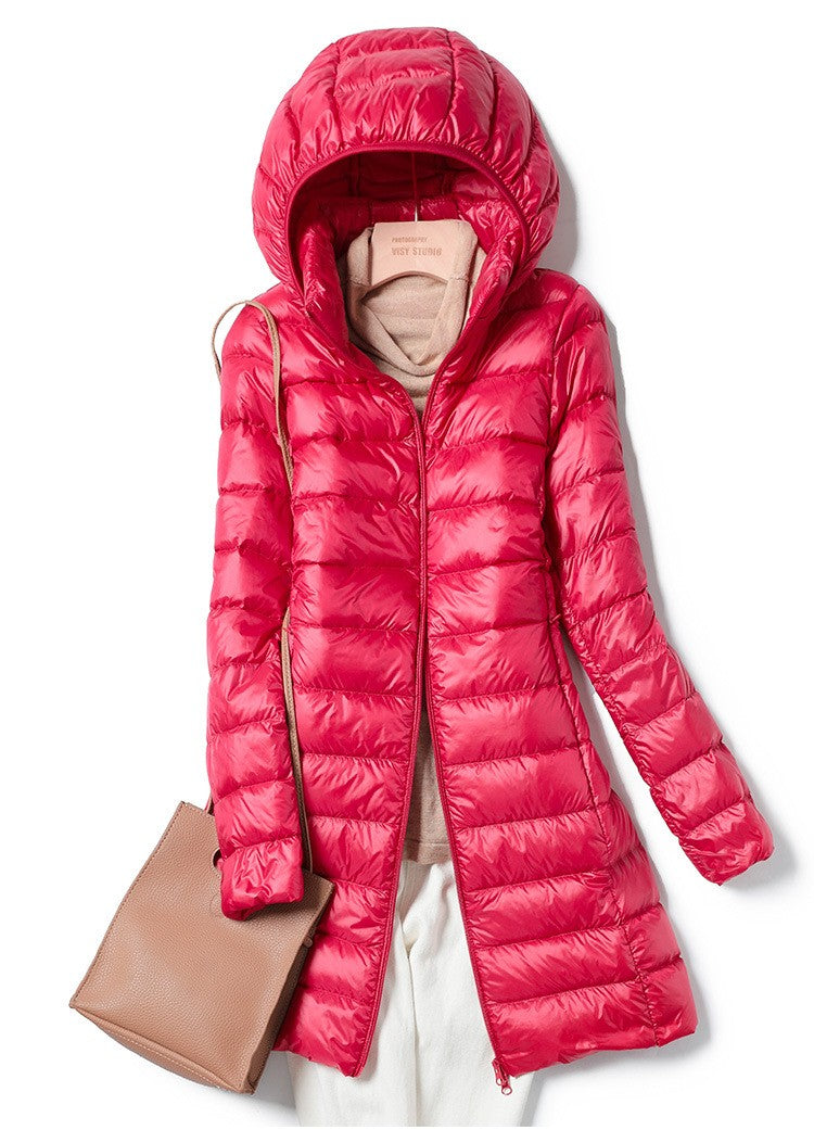 Korean Fashion Slim Remove Hooded Parka Fashionable Outerwear 2023 Winter Womens Down Jackets Long Light Thin Coat Puffer Jacket