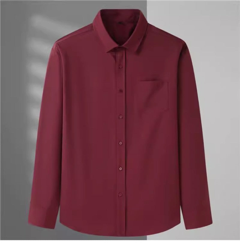 Spring and Autumn Large Size 15XL Men's Long-sleeved Shirt Fat High Elastic Solid Color Shirt 12XL 11XL 10XL 9XL 8XL 7XL 200kg