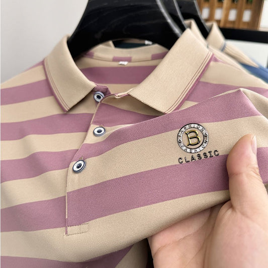 High End Design Men's Polo Shirt Striped Letter Print Short Sleeve Lapel T-Shirt Summer New Business Versatile Casual Men's Wear