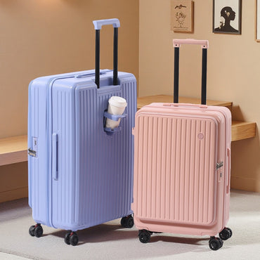 Mala de Viagem Grande Capacidade Expansível Multifuncional Abertura Lateral Case de Bordo Suporte para Copo Rodas com Freio Amortecedor