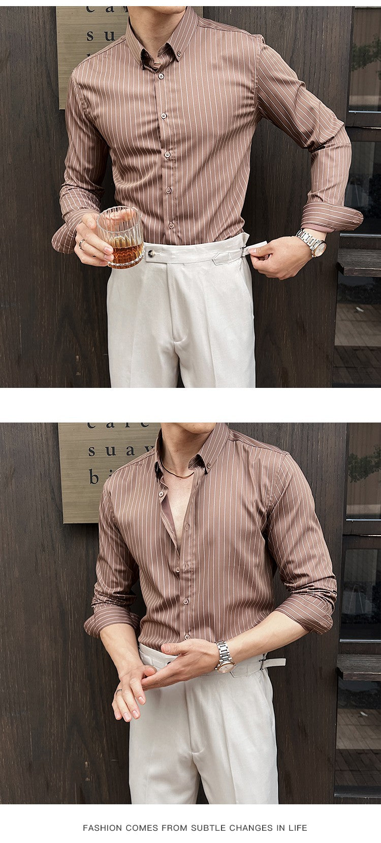 Striped Shirts for Men High-quality 2025 Autumn New Solid Business Casual Long Sleeved Elastic Slim Fit Dress Shirt Men Clothing