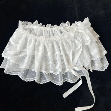 Korean Ins Blogger Unique Lace Layered Gauze Skirts Lace Trim A-Line Short Cloth Mini Waist Skirts Harajuku Girl's White Skirts