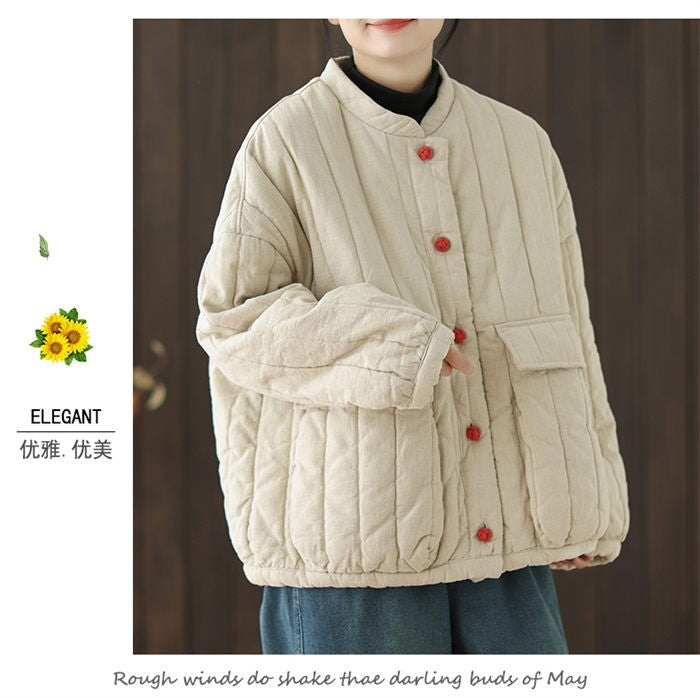 Cotton And Linen Women's Quilted Jacket 2024 New Autumn And Winter Retro Chinese Style Short Thick Casual Padded Coat Top K2675