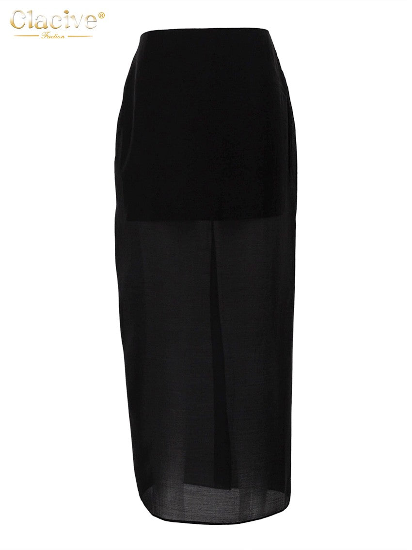 Clacive Fashion Loose Balck Women Skirt Casual High Waist Ankle Length Skirts El