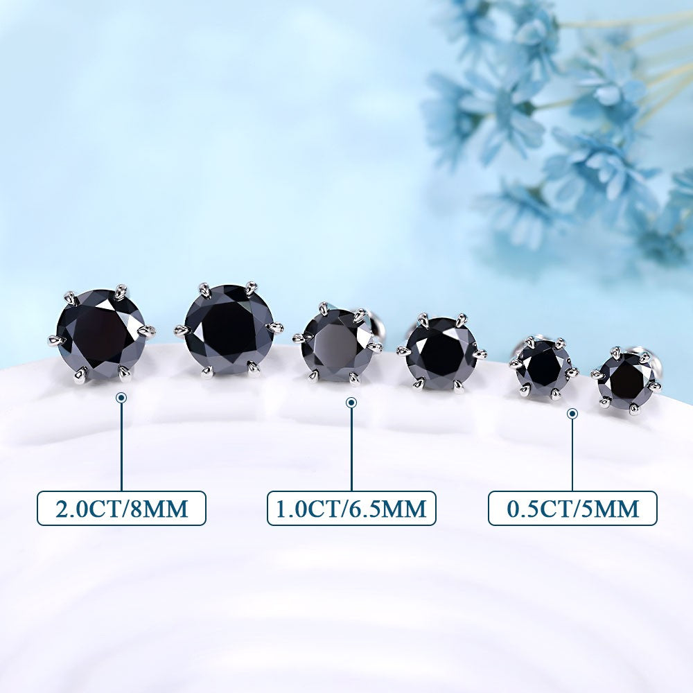 0.5-2ct Black Moissanite Stud Earrings for Women/Men S925 Sterling Silver Diamond Round Cut Black Earrings Wedding Fine Jewelry