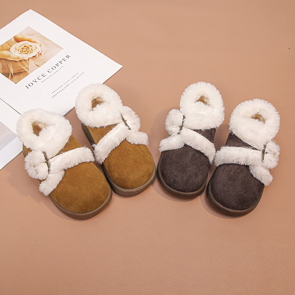 Winter Fur Boots For Girls Thick Warm Children's Plush Snow Boots Soft Warm Velvet Cotton Shoes Winter Kid's Padded Boots
