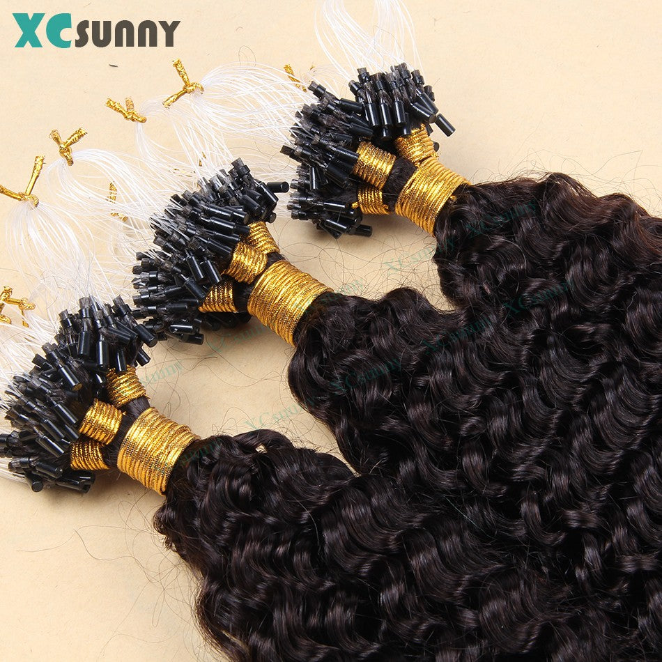 Apliques de Cabelo Humano Micro Ring Loop Cachos Naturais Microlink Tecidos para Mulheres