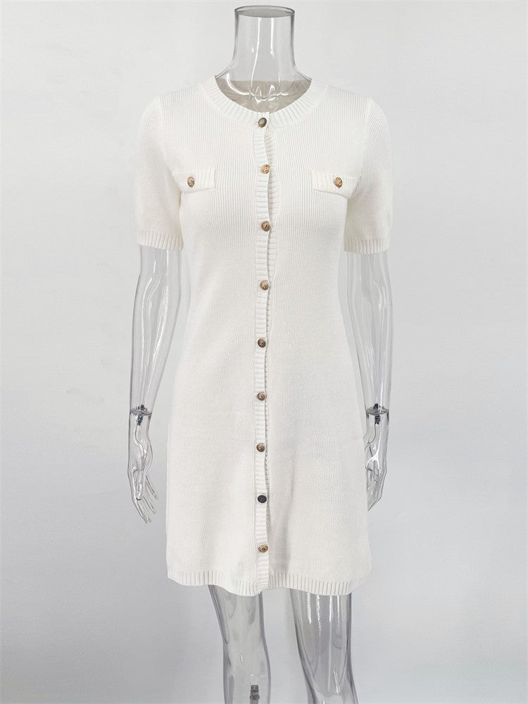 Trendix Elegant Knit Mini Dress Women Street Slim High Waist Short Sleeve Rib Sw