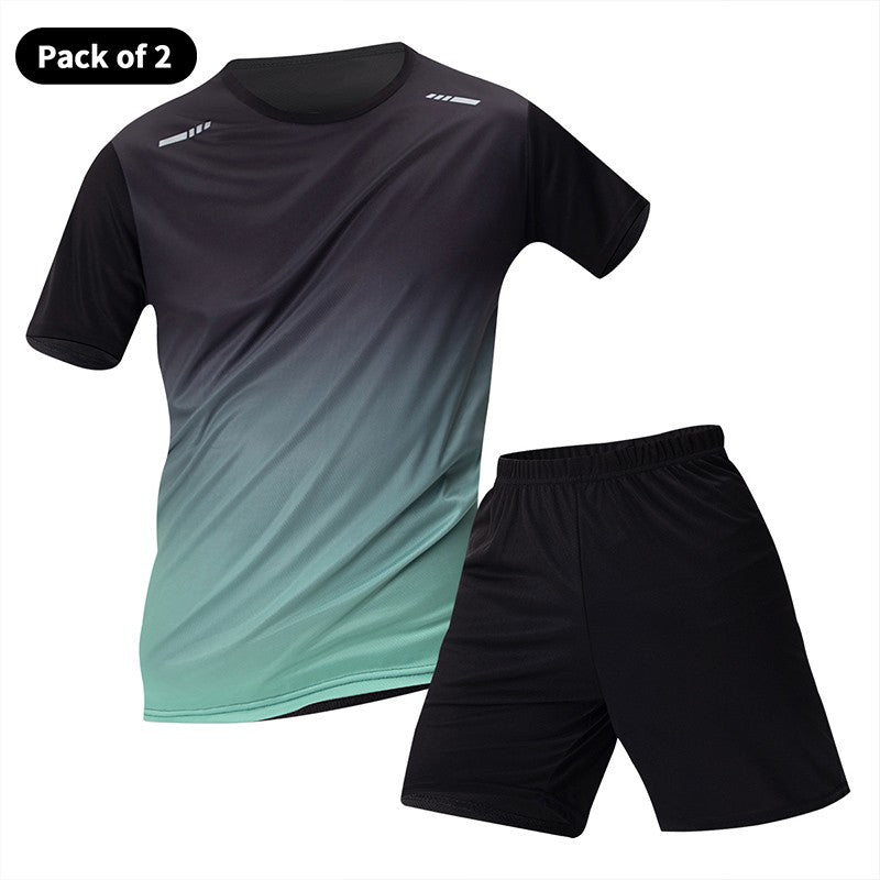 2-Piece Teenagers To Adults Parent-child Quick-drying Short-sleeved Sports Suit Men's Casual Round Neck Shirt Elastic Waist Pant