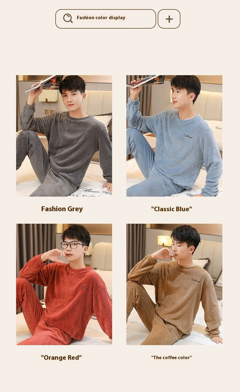 Pajamas Men's Women's Fall and Winter Coral Velvet Homewear Suit Thickened Padded Homewear Couples Large Size Winter Homewear
