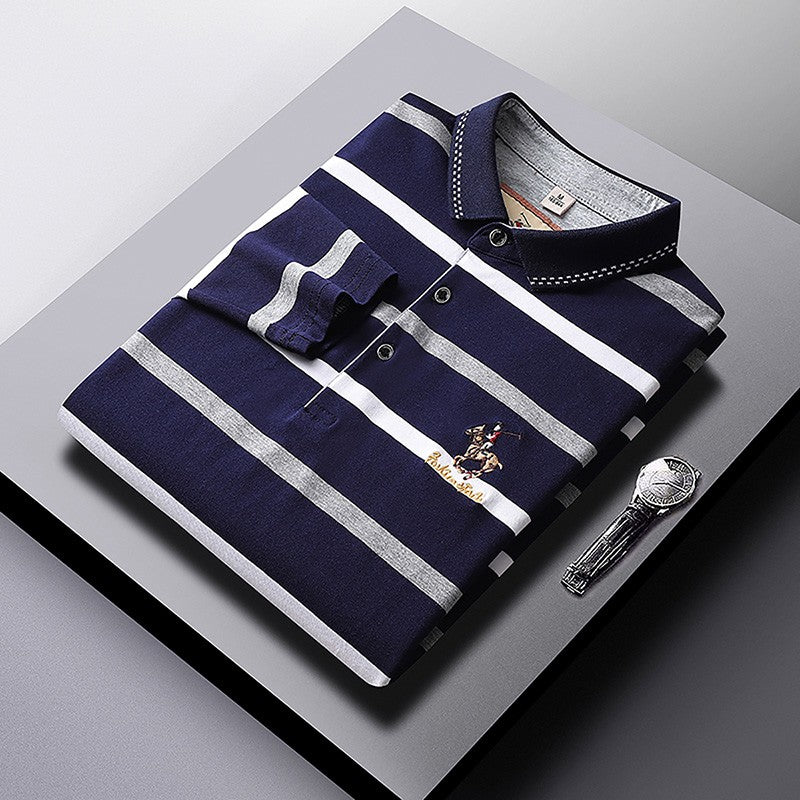 Men Polo Shirt Cotton Embroidery Long Sleeve Spring Stripe Polo Shirt Men Autumn Casual Fashion Polo Shirt Business T-shirts Men