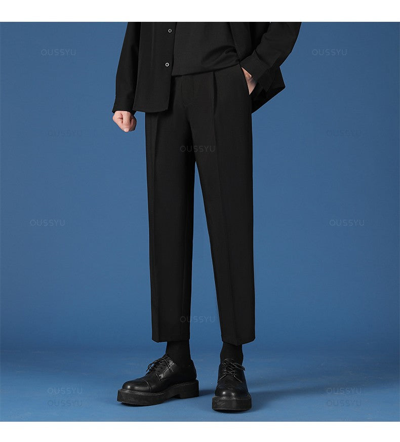Spring Summer New Smooth Pendulous Suit Pants Men Business Long Trousers Korean Formal Ankle Length Pant Male Plus Size 40