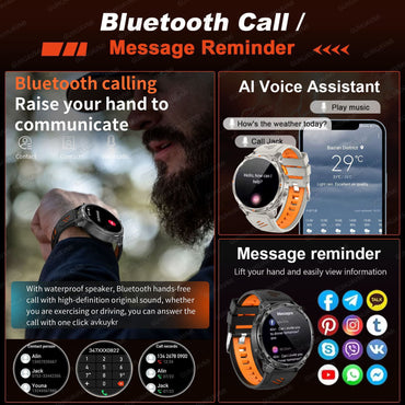 Relógio Inteligente Militar com Bússola GPS Masculino Bateria 1100mAh Lanterna Frequência Cardíaca 100+ Modos Esportivos Chamada Bluetooth Smartwatch à Prova d'Água