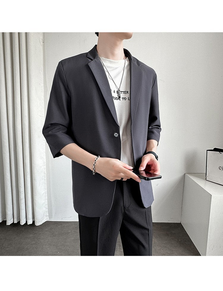 Men's Casual Seven-Five Sve Suit Jaet Thin Summer Faionable Korean Sle Five-Five ort Sve Small Western Clothes