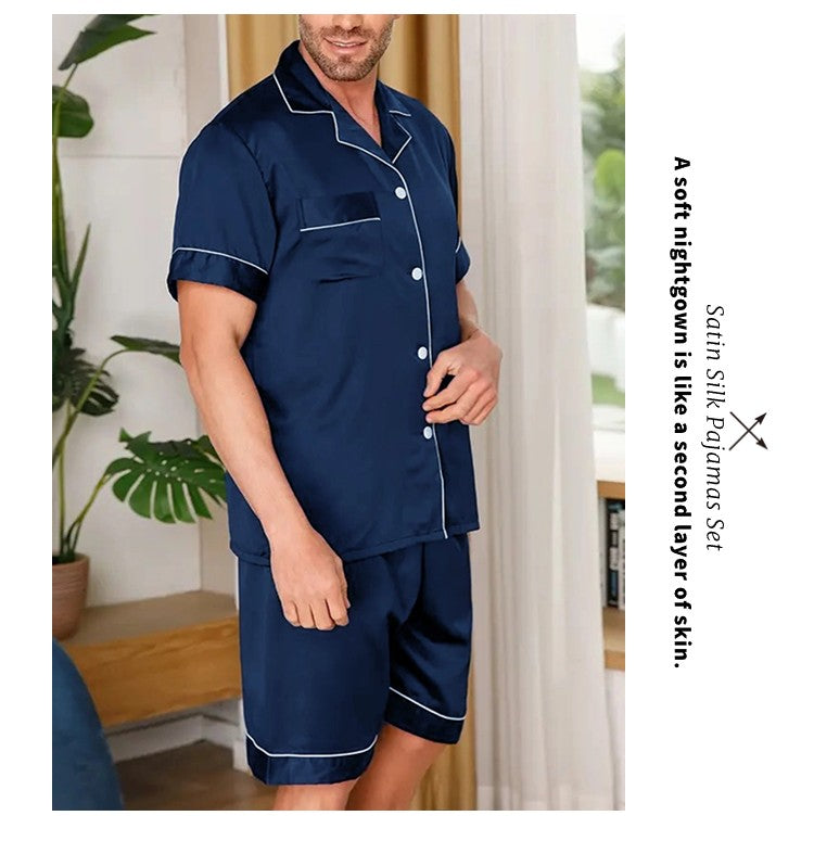 Men Satin Pajama Set Sleepwear for Man Summer Short Sleeve Button-Down Shirt & Shorts Pajamas 2 Piece Home Clothes Short Suit
