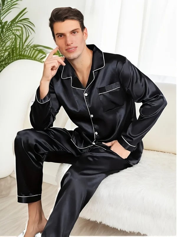 Men Pajamas Set Winter Sleepwear For Man Shirt Long Sleeve Pyjama Male Autumn Satin Sleeping Home Night Wear Big Size Loungewear