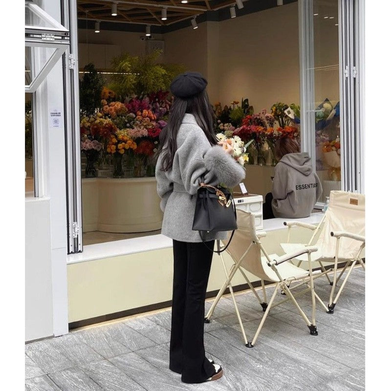 Fox-wool Double-faced Tweed Charming Fur Coat Fashionable Mid-length