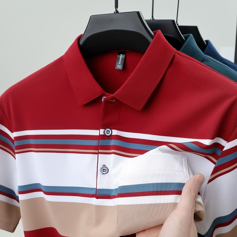 High quality brand men's short sleeved polo shirt summer fashion striped design youth personalized top casual business T-shirt