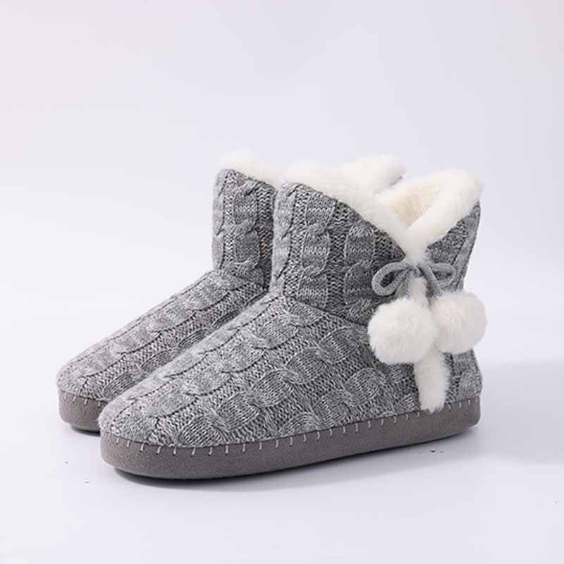 Litfun Winter Warm Plush Boots For Women Outdoor Soft Sole Non-slip Knit Furry Snow Boots Indoor Cozy Fur House Cotton Slippers