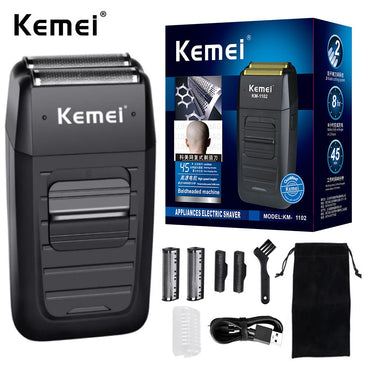 Kemei KM-1102 Rechargeable Cordless Shaver for Men Twin Blade Reciprocating Beard Razor Face Care Multifunction Strong Trimmer