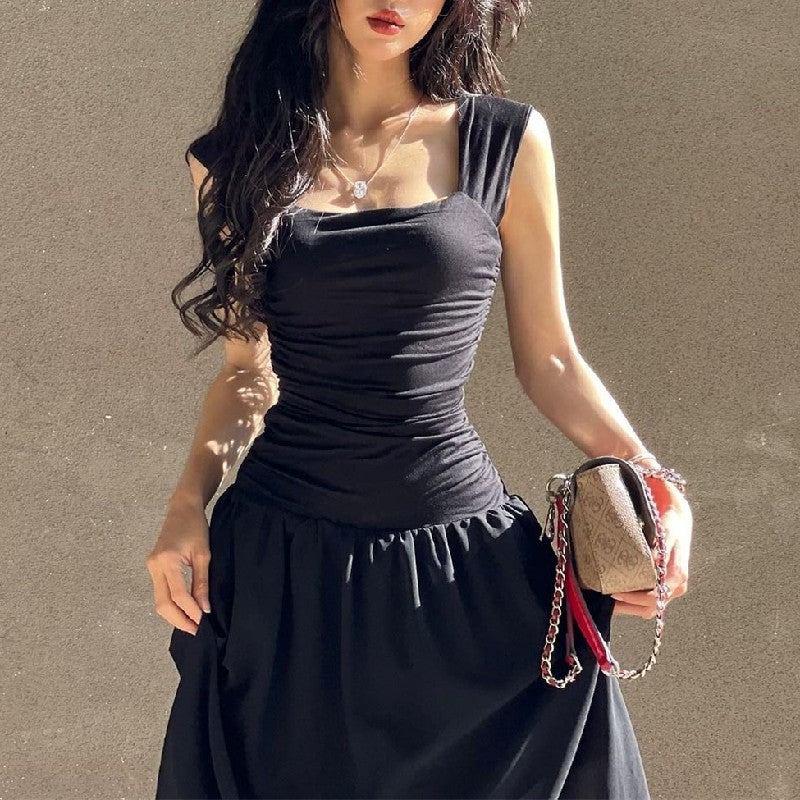 WhereMery Elegant Slip Long Dresses Sexy Women Ruched Bodycon Solid Maxi Dress S