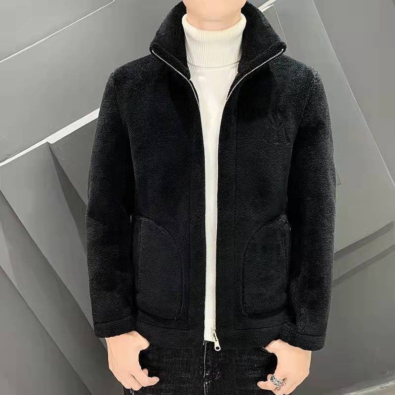 2025 Autumn/winter Korean Edition New Men's Lamb Wool Coat High Collar Thick Wool Men's Cotton Coat Trendy Coat Wholesale