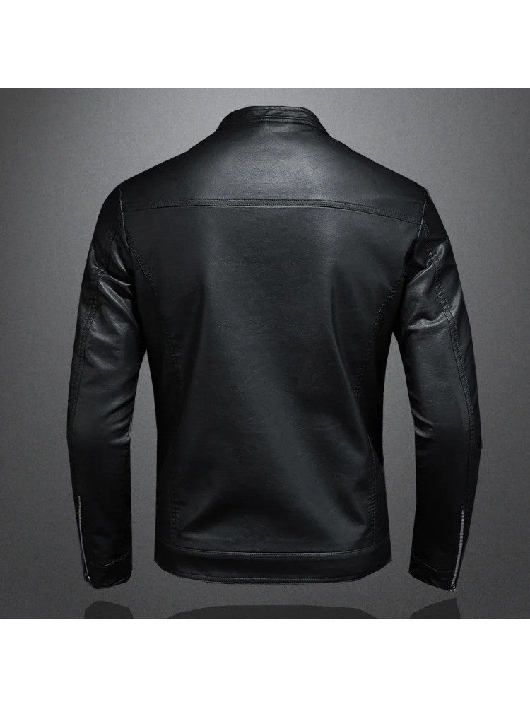 Spring Autumn Leather Jacket Men Stand Collar Slim Pu Leather Jacket Fashion Motorcycle Causal Coat Mens Moto Biker Leather Coat
