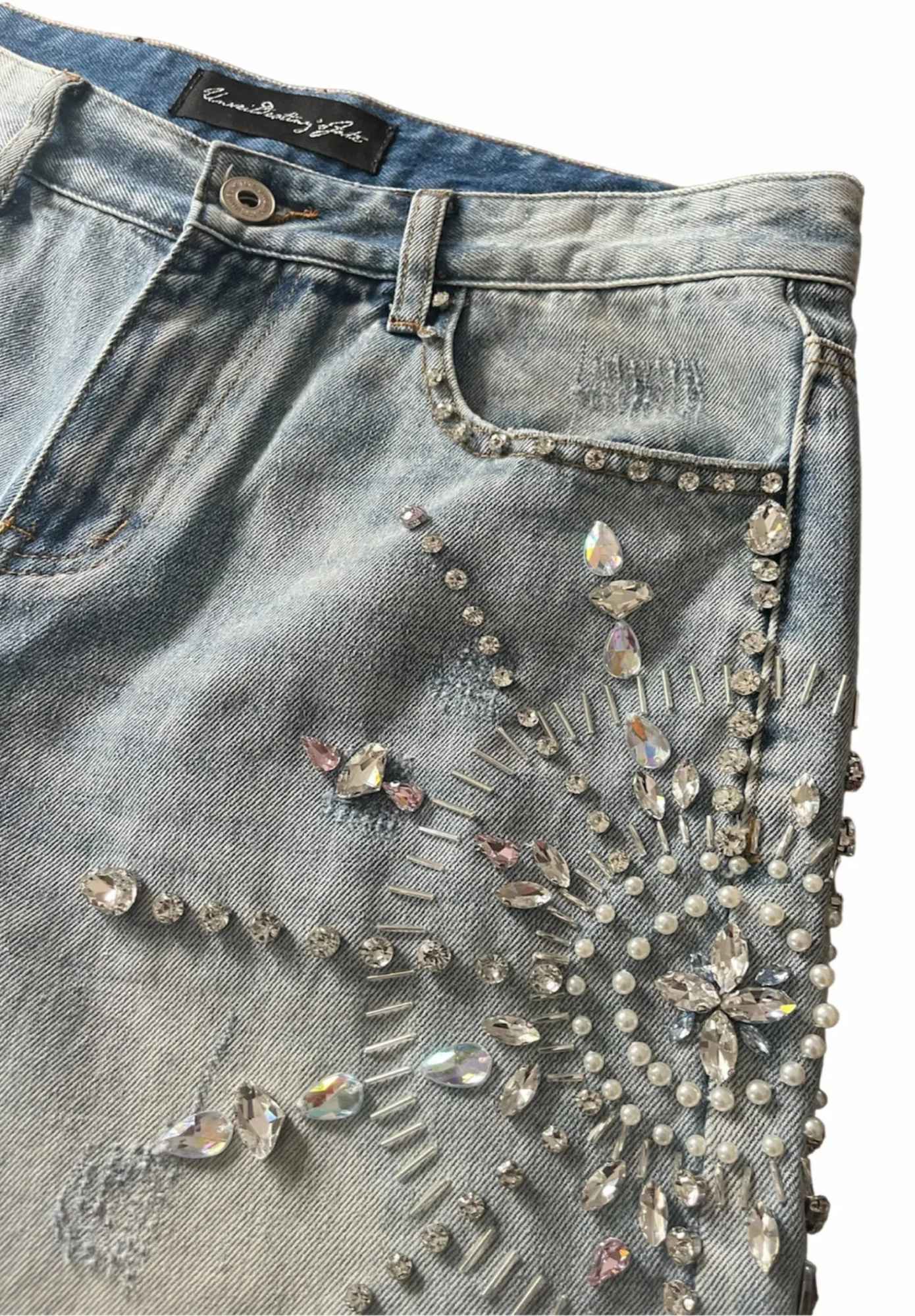 Retro Gothic Y2k Sweatpants Oversized Iron Diamond Pattern Denim Shorts for Men Hip Hop Punk Low Waist Gym Shorts Streetwear