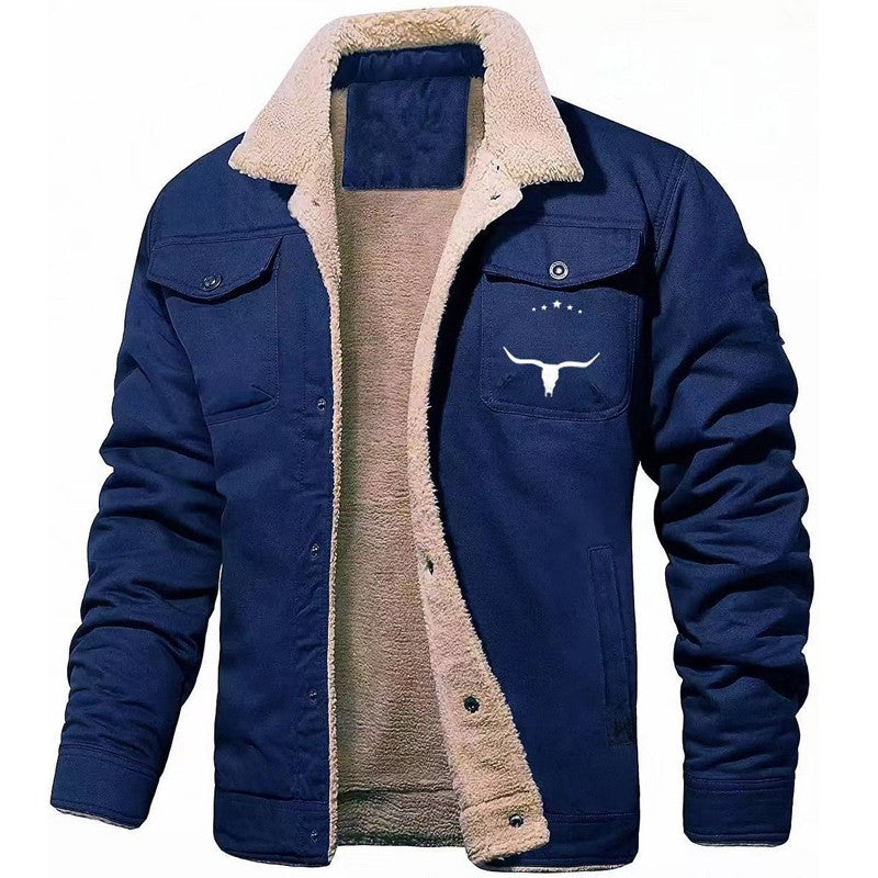 Autumn Winter Nw Men's Fleece Jacket Plush Thick Cotton Outerwear Letter Pattern Print Casual Clothing Men Windbreaker Coat