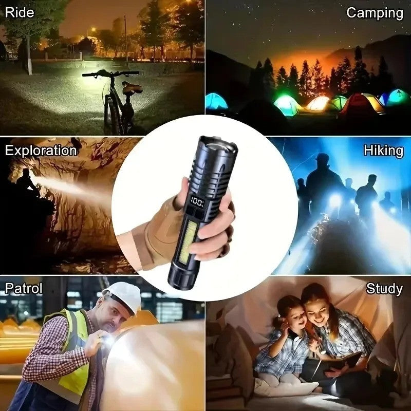 Super Bright COB LED Flashlight TYPE-C Rechargeable Zoomable With Side Light Waterproof Torch Camping Hiking Emergency Outdoor