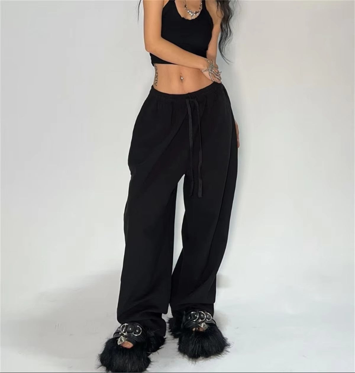 Casual Solid Sweatpants For Women High Waist Lace Up Loose Joggers Pant Classic Baggy Streetwear Female Sport Dance Trouser Y2K