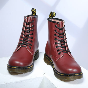 Men Genuine Leather Classic Six Hole Boots Fashion British Style Riding Short Ankle Boots Outdoor Boots Size 35-48 Women's Boot