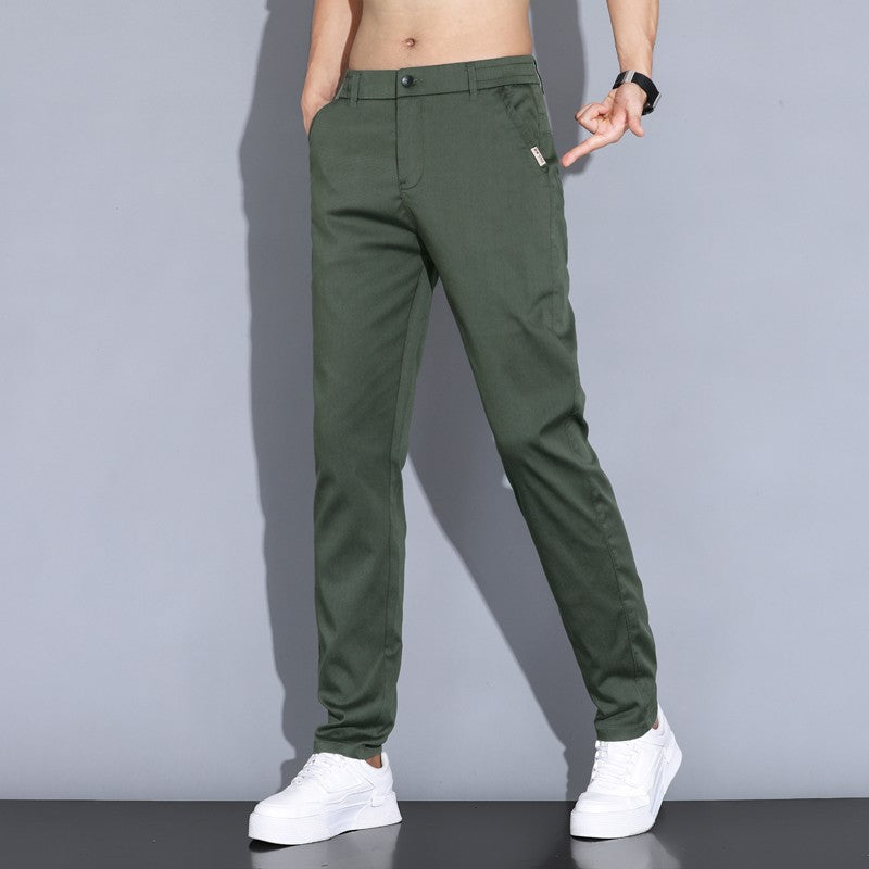 2024 Summer Thin Men Straight Casual Men's Pants Slim Stretch Elastic Waist Male Trousers Solid Color Brand Clothing Coffee
