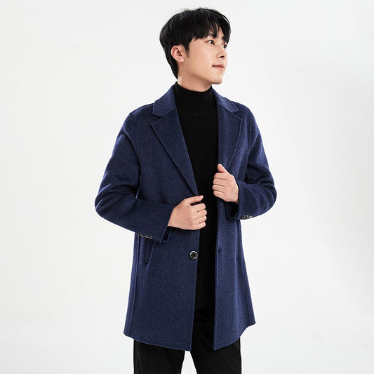 Autumn and Winter Mid-Length Western-Style Business Reversible Woolen Coat Men's 100% Wool Handmade Coat Cashmere Overcoat Coat