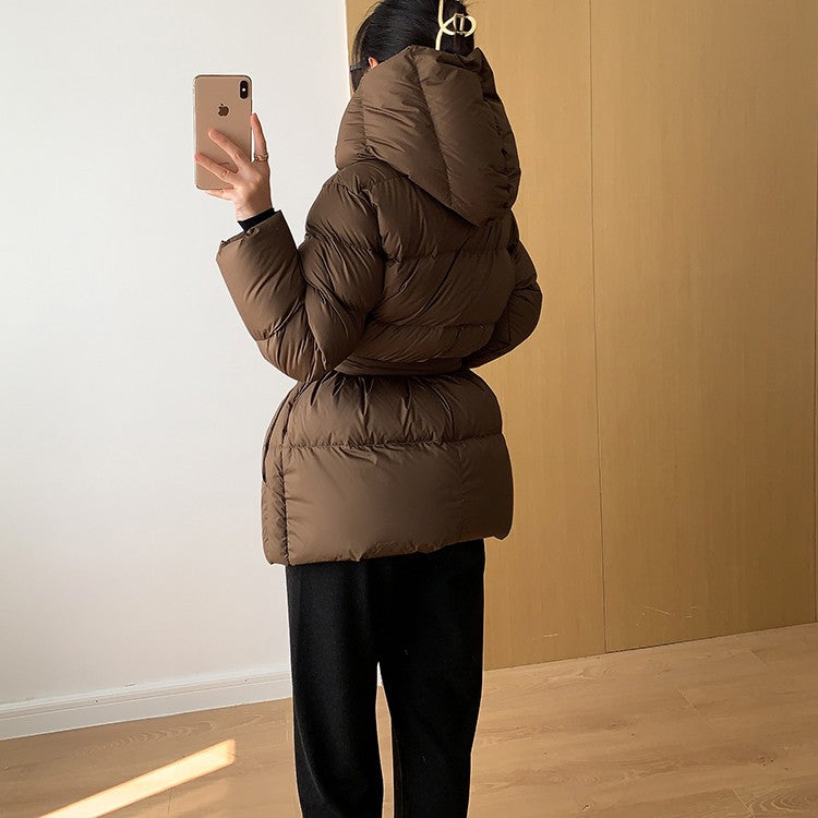 2025 Winter Women's Down Jackets Ultra Light Warm Cusual Coat Female Puffer Jacket With Belt Plus Size Hooded Short Parka