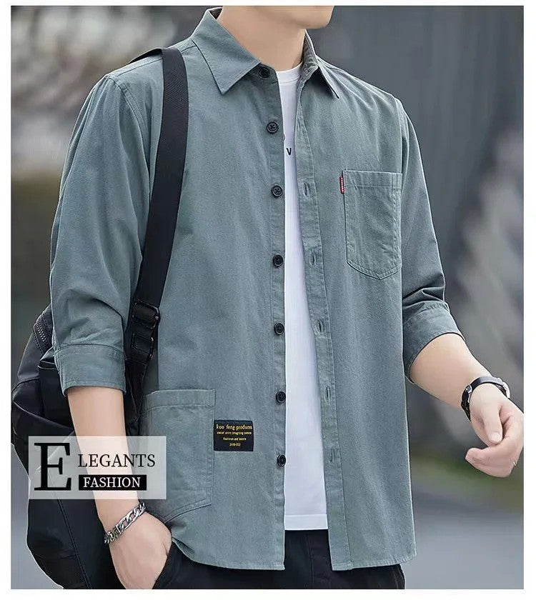 Men shirts Summer Men's clothing Short-Sleeved shirts & blouses Daily Solid Color Stand-Up Collar Casual Beach Style Male Shirt