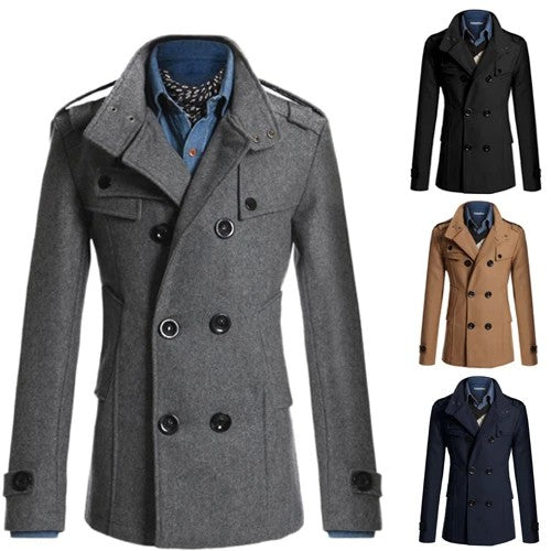 Men's Woolen Overcoat for Autumn and Winter. Korean Style Men's Clothing, Fashionable Slim-fit Double-breasted Mid-to-long Coat.