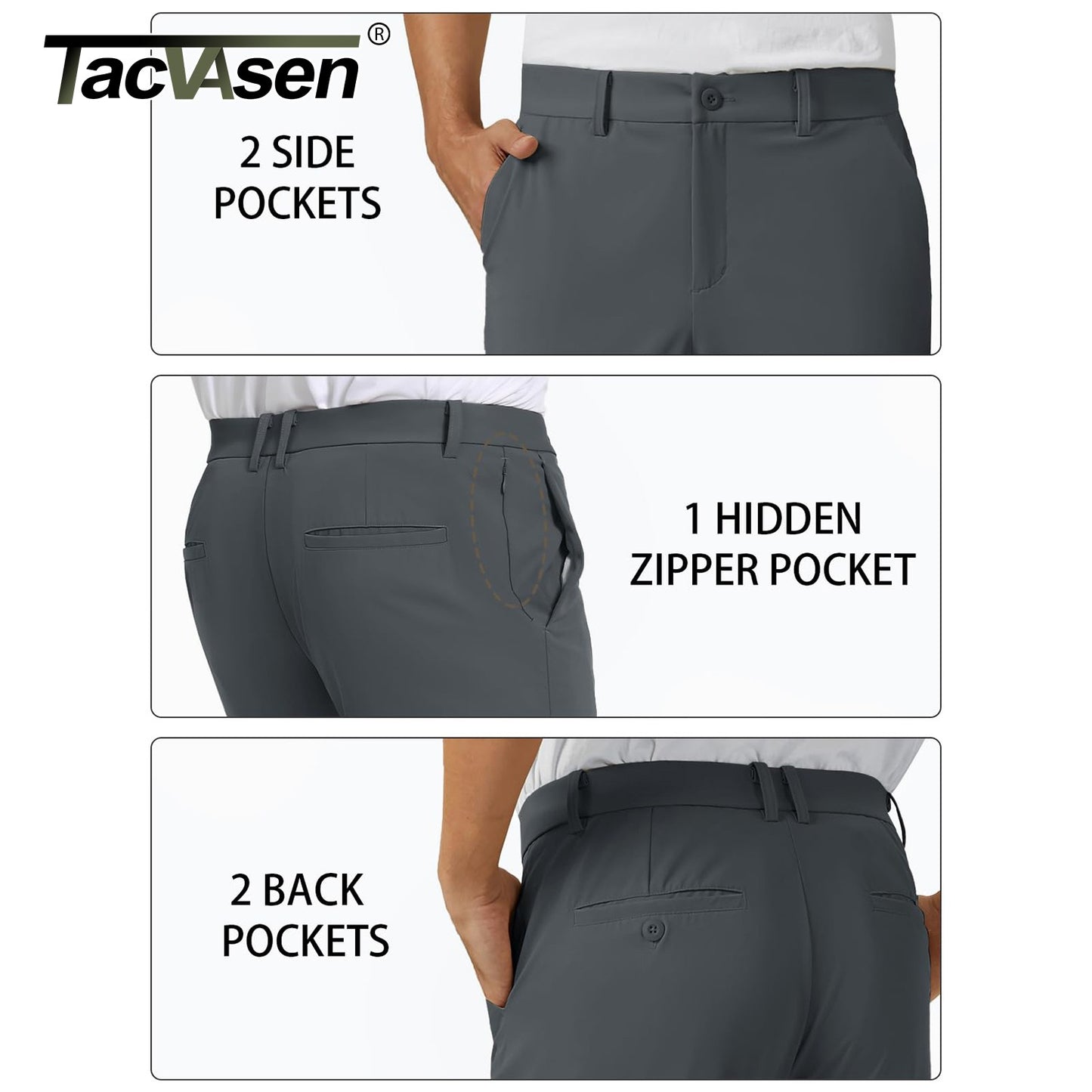 TACVASEN Golf Pants Men Stretch Lightweight Quick Dry Work Pants Waterproof Flat Front Dress Pants with 5 Pockets 30"/32"/34";;VERDADEIRO;;"Dark Grey,40W-32L