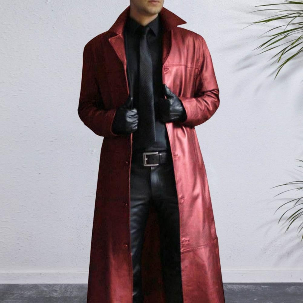 Men Luxury Fashion Medieval Steampunk Gothic Long Leather Jackets Vintage Winter Outerwear Faux Leather Trench Coat