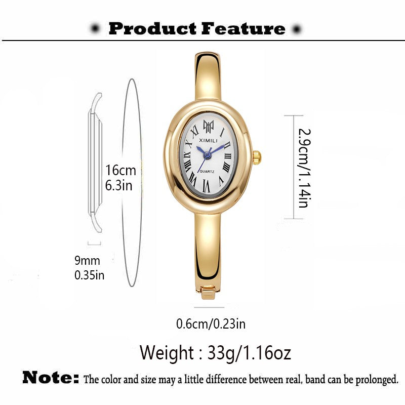 New Elegant Bracelet Women Watch Top Brand Stainless Steel Strap Dress Quartz Watches Small Oval Dial Roman Scale Female Clock