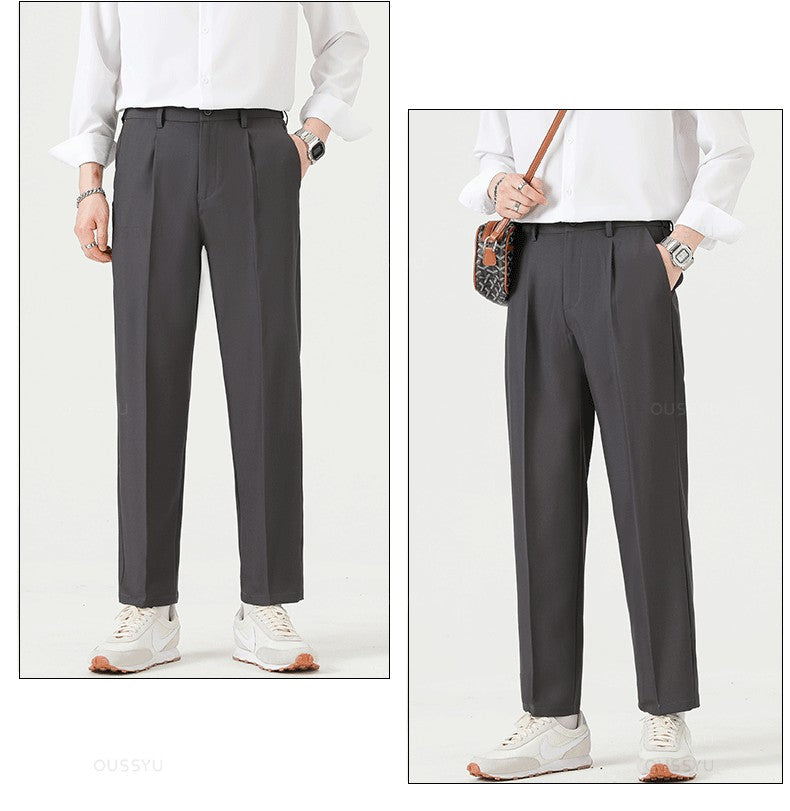 Brand Clothing Smooth Suit Pants Men Business Thin Formal Ankle Length Work Pant Korean Casual Long Trousers Male Oversized 40