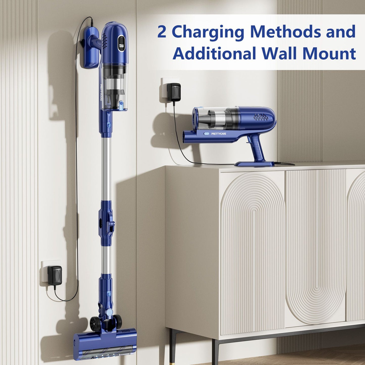 PrettyCare P1 Cordless Vacuum Cleaner 45 Mins 28Kpa Powerful Stick Vacuum with Brushless Motor LED Touch Display