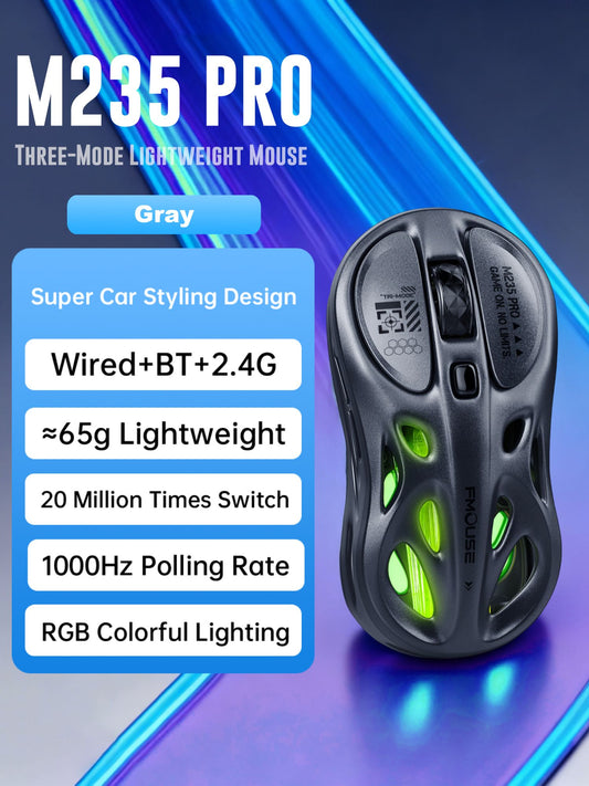 M235 Pro Lightweight Wireless Laptop Mouse BT/2.4G/Wired RGB 1000Hz Polling Rate Programmable Designed for Comfortable Office